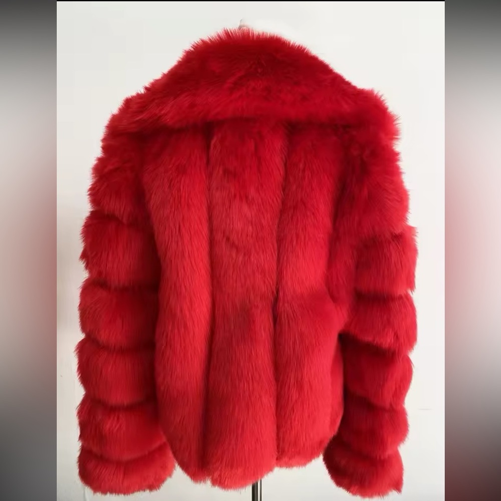 Luxurious Red Plush Faux Fur Teddy Jacket - Picture 3 of 5